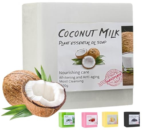 Seifen Kokosnuss, Seifen Duschgel, Vegane Duschseife, Duschbrocken als festes Duschgel, Duschseife für alle Hauttypen Duschgel, Körper Badeseife Aufhellend Feuchtigkeitsspendend, 100g (Kokosnuss)