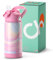 Choco Mocha Trinkflasche Kinder mit Strohhalm für Mädchen, Thermosflasche Kinder, Wasserflaschen für Schule 400ml, Auslaufsichere, BPA frei, Rosa Fluids