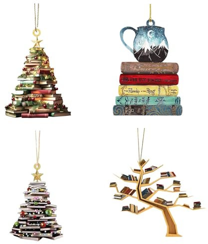 Buch-Christbaumschmuck, Weihnachtsanhänger, Bücherregal-Anhänger, 2D-Flacher Buchliebhaber-Ornament, Partyzubehör, Bücherdekoration für Zuhause, Weihnachtsferien
