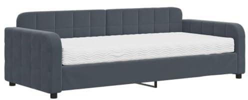 vidaXL Tagesbett, Schlafsofa mit Matratze, Bettsofa Gästebett mit Lattenrost, Sofa Bett für Schlafzimmer Wohnzimmer, Dunkelgrau 90x200 cm Samt