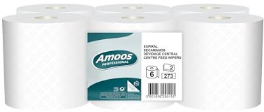 Amoos Rollo Espiral Profesional 6 Unidades | 2 Capas Extra Absorbente | 90m por Rollo | Dispensador Central | Papel FSC Sostenible