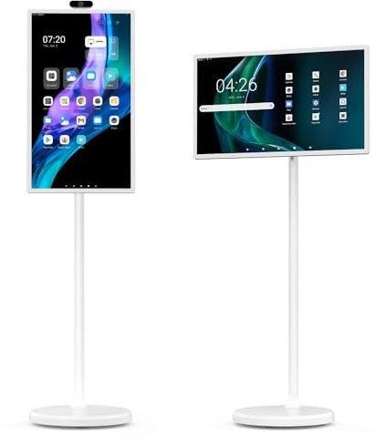 Smart TV da 21,5 pollici con sistema Android, schermo FHD integrato con pannello touch a 10 punti in bianco, Android 12 | Dual Mic | fotocamera esterna 4K | batteria integrata (Rockchip3399-4GB-128GB)