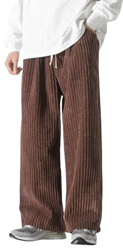 biJerou Winddicht Hose Herren Straight Fashion Loose Corduroy Wide Leg Casual Pants (Brown, XL)