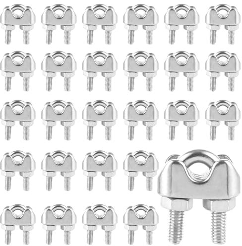MIVIDE 30 Stück Drahtseilklemmen 4mm Edelstahl, 4mm Edelstahl Seilklemme, M4 Drahtseilklemmen Bügelseilklemme U-Bolzen, Seilklemme Edelstahl 304 für Stahlkabel, Draht, Seil(Silber)