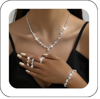 Zoestar Brautschmuck-Set, Strass-Halskette, 5-teilig, glitzernde Kristall-Braut-Halsketten, Schmuck, formelles Kostümschmuck-Set für Damen, Einheitsgröße, /, Kein edelstein