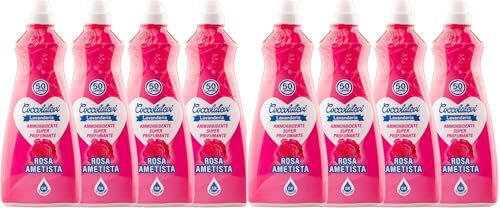 Weichspüler Super Duft, Set mit 4 oder 8 Flaschen, 1250 ml, Vanille, das Original, weißer Moschus, Glyzinien, Amethyst-Rose, Sinnliches Aroma (8 Flaschen, Rosa Amethyst)