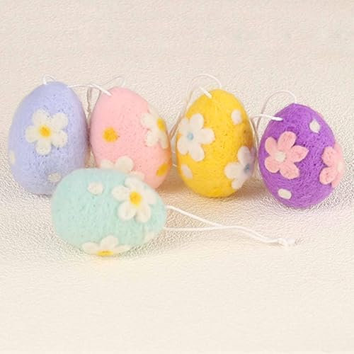 HERZONE Ostereier Anhänger aus Filz 6 * 4cm 5stk Ostern-Deko Ostereier zum Aufhängen Osterdeko Frühlingsdeko Ostern Frühling (bunt- Große Eier A)
