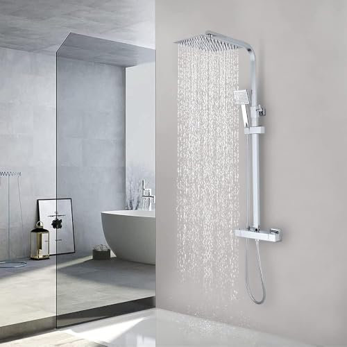 Colonne de Douche Thermostatique STANEW, Ensemble de Douche Set, Salle de Bain Colonne de Douche, Thermostat avec Mitigeur Réglable en Hauteur Système de Douche
