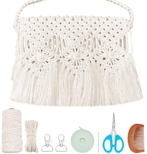 WEBEEDY Beige DIY Makramee Taschen Set Mit Boho Fransen Makramee Schultertaschen Set Mit 131 Yard 3mm Makramee Schnur Und Video Tutorials Handgefertigtes Taschenbastelset als Geschenk