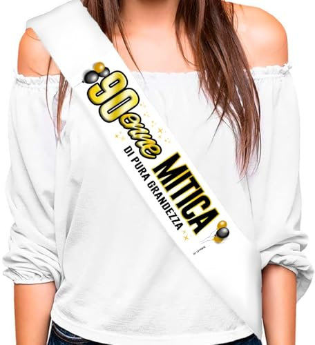 FASCIA 90 ANNI - Fascia Compleanno 90enne MITICA | DI PURA GRANDEZZA – Fascia Elegante e Divertente – Gadget Compleanno 90 Anni – Regalo Originale Donna