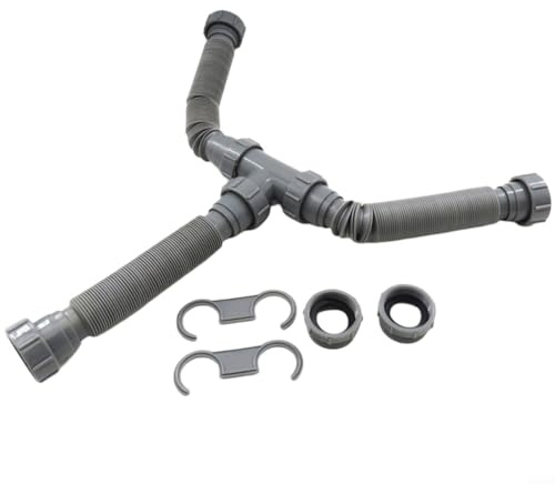 CWOQOCW Adjustable Double Sink Drain Kit, Flexible P Trap 1-1/2 & 1-1/4 Inch 20-80cm, Gray Plastic Extendable Plumbing SystemFor Bathroom Kitchen Sink