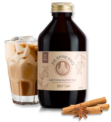 JULSPRESSO Kaffeekonzentrat - Dirty Chai - warme Kaffeegetränke und Eiskaffee für ca. 25 Tassen Kaffeegetränk pro Flasche Chai Latte