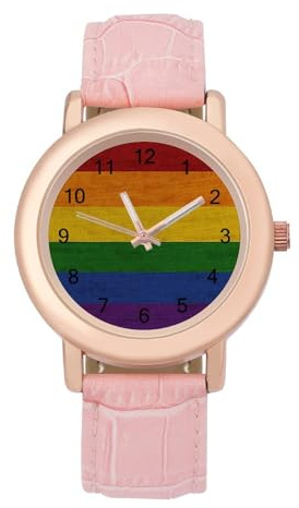 Reloj de pulsera analógico de cuarzo para mujer, diseño de bandera del orgullo gay