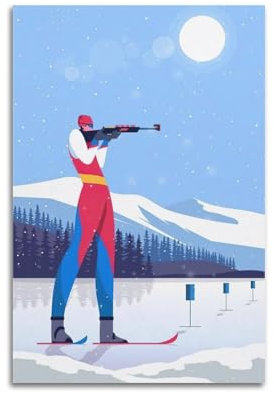 WGJYMX Sport-Biathlon-Sportler, flache Illustration, dekorative Malerei, Leinwand, Wandposter und moderne Familienschlafzimmer-Dekoration, 30 x 45 cm