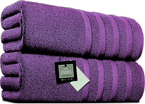 Pack of 2 Extra Large Bath Sheets (100 x 200 cm-600 GSM) Pure Egyptian Cotton Big Body Wrap Bath Sheet Towels for Bathroom,beach, Pool (Cotton, Plum)
