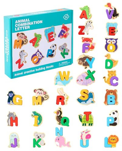 Alphabet Puzzle, Wooden Jigsaw Puzzles For 3 4 5 Year Old Kids Animals & Alphabet Learning Toys, Fun And Colourful Early Learning For Girls Boys Gift