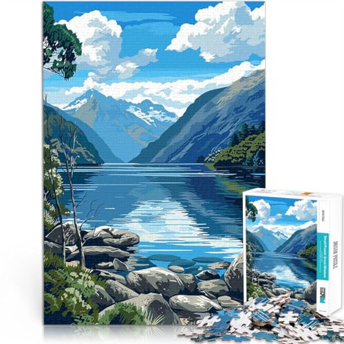 Adults Puzzles 1000 Piece Jigsaws New Zealand Fjord Familienspiel zum Stressabbau, schwierige Herausforderung für Heimdekoration50x70cm
