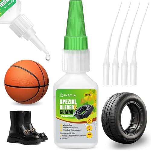 Gummikleber Extra Stark Wasserfest für Schuhsohle，Transparent 30 G Set | Flüssig Flexible Sekundenkleber , Kleber Reparatur Gummi, Rc Reifen, Schuh, , Auto Dichtungen. Glue Mit 4 PräZisionsspitze
