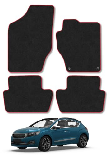 DS 4 (2015-2021) [Automatic] Carpet Car Mats | Red Edge Trim Tailored Fit Floor Mats Full Coverage Protection Accessories Easy Clean Anti Slip Made in the UK