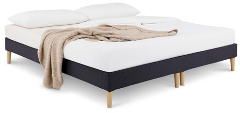 IDIMEX Sommier tapissier Rennes 180 x 200 cm Structure en Bois et revêtement en Tissu Noir, Cadre de lit avec Pieds et sommier à Lattes déhoussable pour 1 Personne