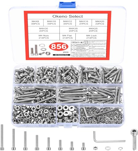 856 Stk M4 Schrauben Set, Sechskantschrauben mit Muttern Set,Zylinderschrauben mit Innensechskant Schrauben Muttern Sets,Edelstahl Gewindeschrauben Maschinenschrauben mit Unterlegscheiben Sortiment