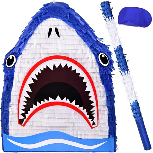 Shark Piñata Ocean Shark Themed Party Decorations 17x13x3.7 Inches with Piñata Blindfold and Bat for Kid Adult