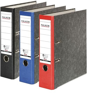 FALKEN 3x Wolkenmarmor-Ordner 8 cm breit DIN A4 3 Farben sortiert | Made in Germany Papierbezug im Wolkenmarmor-Design Blauer Engel
