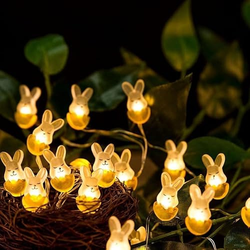 Taechalingo Ostern Lichterkette,2M 20LED Lichterkette Ostern Kaninchen,Osterkaninchen Lichterkette,Lichterkette Innen OsternLED Lichterkette für Innen Außen DIY Osterparty
