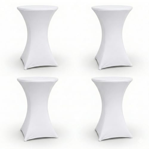 saaf Jupes de Table Haute de Luxe Noires - Lot de 4 - Housse Extensible pour Table Haute ∅ 80-85 cm - Housse Élastique Lavable - pour Fêtes et Événements - Blanc