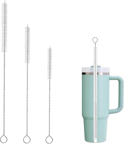 Straw Cleaning Brush Set,Multi-Size 3Pcs, Extra Long Reusable Cleaner Brushes with Nylon Bristles for Stanley Cup,Baby Bottles and Pipe,Cleaning Brush for All Glass,Stainless,and Silicone Straws