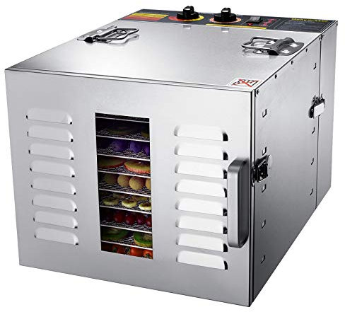 BioChef Arizona 10 Tray Commercial Stainless Steel 1000W Food Dehydrator with 15 Hour Digital Timer, Stainless Steel Trays