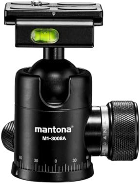 Mantona Onyx 8 Kugelkopf (M1-3008A), Stativkopf aus Aluminium mit Arca-Swiss kompatibler Schnellwechselplatte 50 mm, 360° Panorama-Funktion & 3 Wasserwaagen