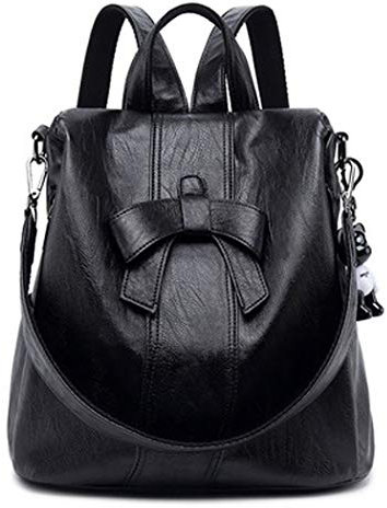 DEERWORD Damen Rucksack Taschen Frauen Elegant Tasche Stadtrucksack Rucksackhandtasche Vintage PU-Leder 6557 1-teilig Set Schwarz V5