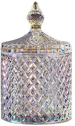 LuoCoCo Crystal Candy Jar with Lids, 18 cm Clear Diamond Glass Candy Jar for Wedding/Buffet/Candy Bar/Favours/Bathroom (10.3 x 10.3 x 18 cm)