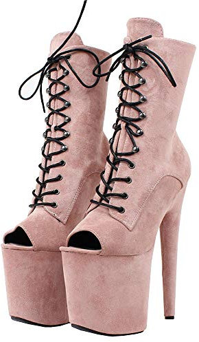 TIKENBST tacchi donna Tacchi Alti 20CM Stivali Con Plateau In Pelle Scamosciata Con Lacci Stivaletti Da Ballo Erotici Scarpe Da Palco Personalizzate,Khaki-42