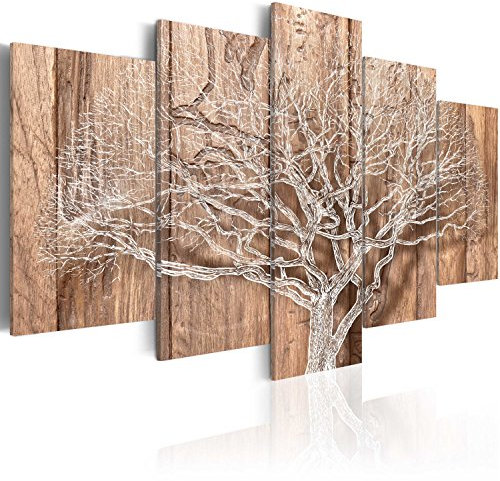 B&D XXL - Tableau décoratif nature 225x112,5 cm - Impression sur toile colorée - Décoration murale - Bois brun arbres forêt feuilles motif graphique nature plantes fond b-C-0046-b-o