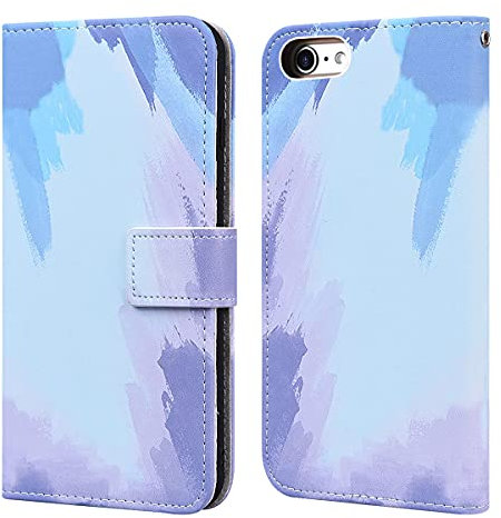 Flip phone case for Iphone 6 plus Iphone 6S PLUS PU Leather Wallet Card Slots Flip Case Watercolor Gradient Ramp Graffiti Art Printing with Stand Function Magnetic Protective Cover Blue Purple