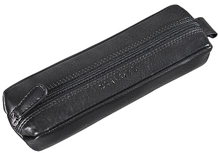 STILORD 'Quinn' Leder Federmäppchen rund Vintage Lederetui Stifte Rolle rundes Federmappe groß Stiftemappe Damen Herren Faulenzer Echtleder, Farbe:schwarz