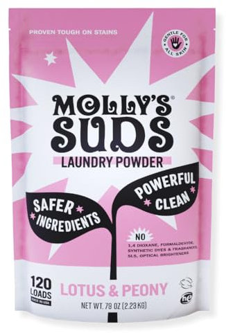 Molly's Suds Original Laundry Detergent Powder - Natural Washing Powder, Non-Liquid Organic Washing Detergent, Sensitive Skin Laundry Detergent - 120 Loads, Lotus & Peony