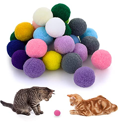 Molain mjuka kattbollar – 1 tum kattunge pompoms (30 delar) inomhus interaktiv lekleksak
