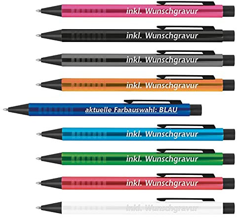 #teamludorf Kugelschreiber Blau - 10 Stk. - personalisierbar mit Lasergravur - Werbegeschenk für Firmen, Events & Kunden - Metall Kugelschreiber mit Gravur - edler Werbeartikel mit blauer Mine