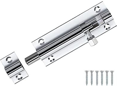 TERF Door Bolt Polished Chrome Barrel Slide Lock 63mm [2.5''] Latch with Screws Ideal for Internal and External Doors Locks Bedroom Bathroom Toilet Shed Gate Cupboards Cabinets