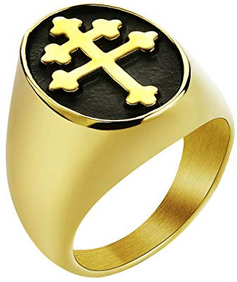 Joliernelle Lorraine Kreuz Ring Herren Gold Edelstahl Crux Vera Siegelring Größe 54