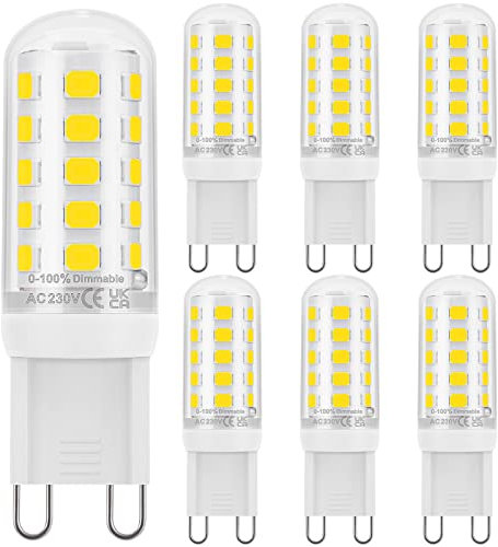 DiCUNO G9 LED Bulb Dimmable Daylight White 5000K, 30W Halogen Equivalent, 2.6W, 260LM, Energy Saving G9 LED Light Bulbs for Chandelier, Ceiling Lights, 6 Pcs