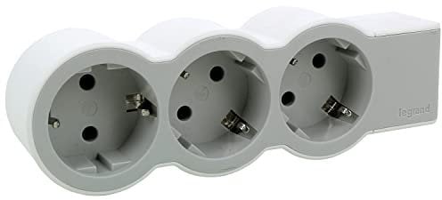 LEGRAND Regleta de enchufes, Enchufe múltiple con 3 Tomas de Corriente,sin Cable, Color Blanco/Gris Claro 694573