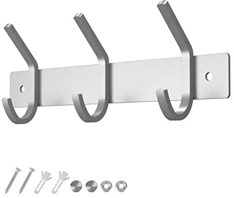 Dripex Coat Hook Rack Wall Mounted 304 Stainless Steel Hanger Heavy Duty Clothes Hat Holder (3 Hooks)