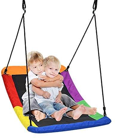 GOPLUS Nestschaukel Outdoor, Schaukel mit Verstellbarer Höhe von 100 bis 180cm bis 150kg belastbar, Kinderschaukel Baumschaukel Hängeschaukel, Gartenschaukel für Kinder Jungendliche (Bunt)