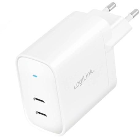 LogiLink PA0282 - USB-Steckdosenadapter, 2X USB-C Port PD (PowerDelivery), GaN-Technologie, 40 W