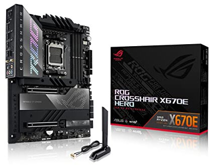 ASUS ROG Crosshair X670E Hero (WiFi 6E) Socket AM5 (LGA 1718) Scheda madre Ryzen 7000 Gaming (18+2 fasi di alimentazione, PCIe® 5.0, DDR5,5xM.2 Slots, pannello frontale USB 3.2 Gen 2x2, USB4®, WiFi
