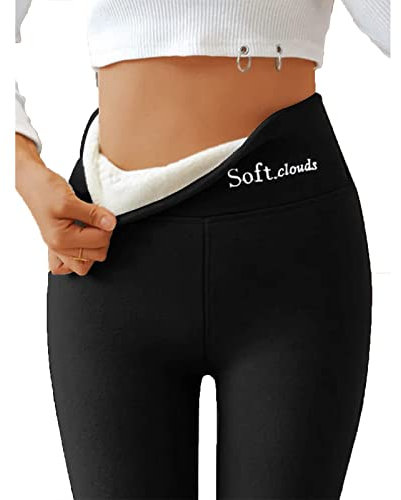 Yaepoip Soft Clouds Fleece Leggings for Women Winter, Casual Warm Winter Solid Pants (Black,XL)